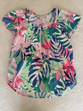 LOFT Multicolor Tropical Floral Short Sleeve Blouse